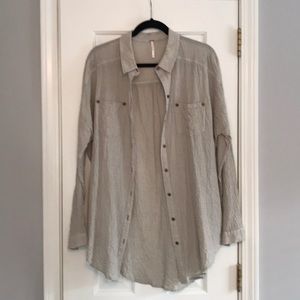 Free People army green cream button down